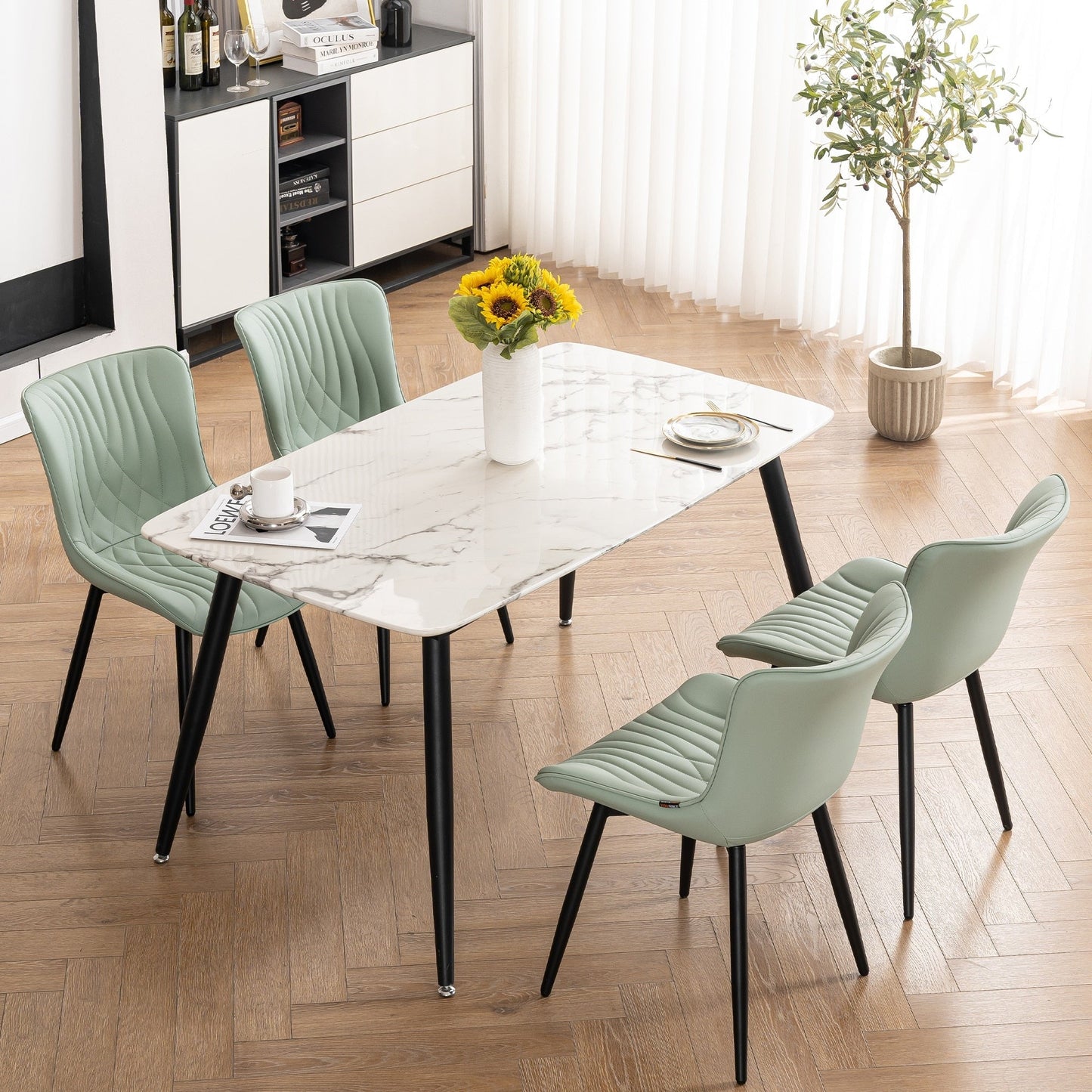 Set di 2 sedie da pranzo moderne imbottite in pelle senza braccioli