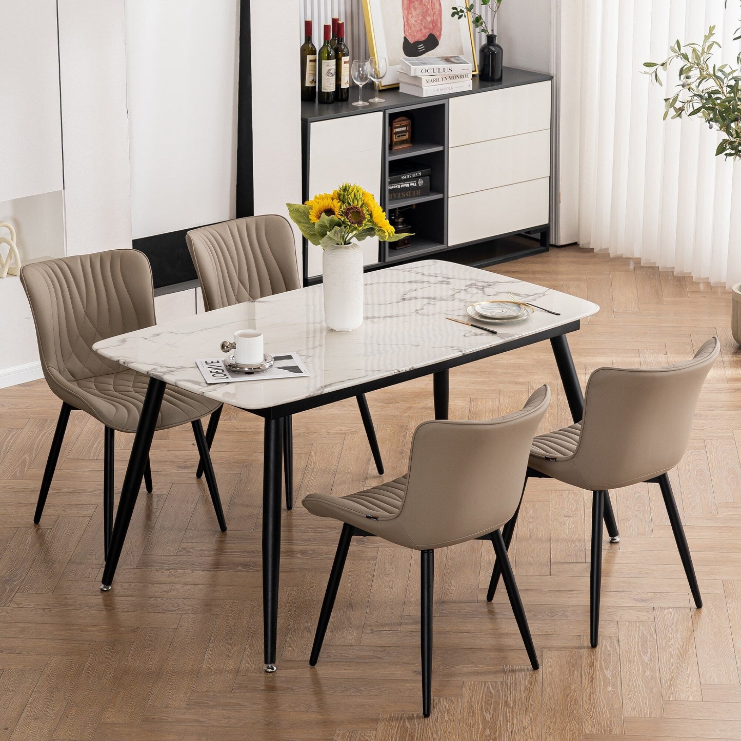 Set di 2 sedie da pranzo moderne imbottite in pelle senza braccioli