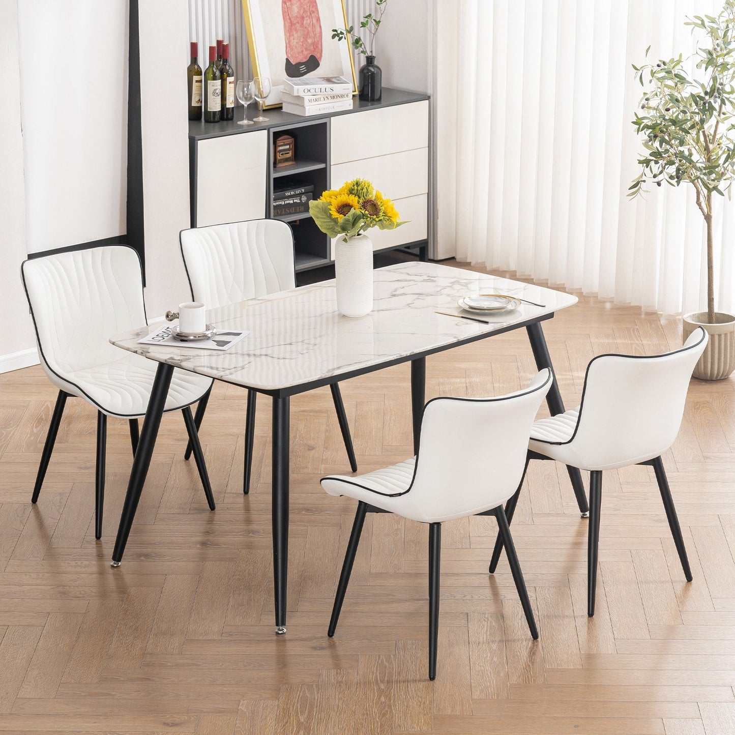 Set di 2 sedie da pranzo moderne imbottite in pelle senza braccioli