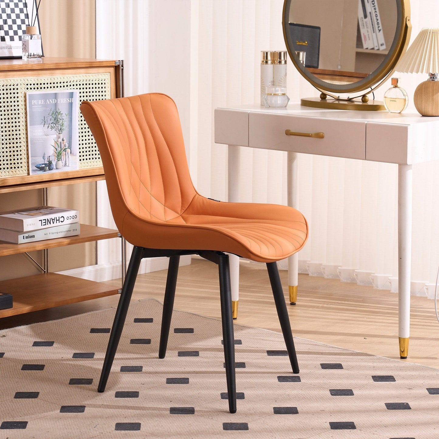 Set di 2 sedie da pranzo moderne imbottite in pelle senza braccioli