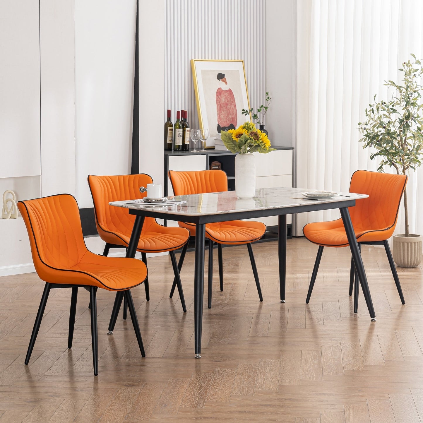 Set di 2 sedie da pranzo moderne imbottite in pelle senza braccioli