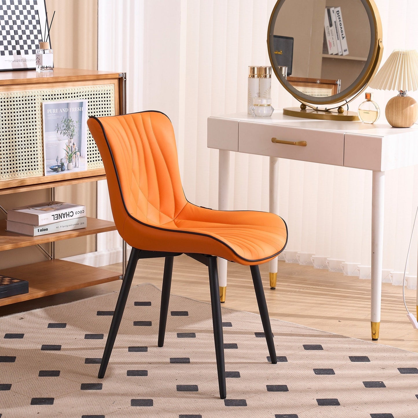 Set di 2 sedie da pranzo moderne imbottite in pelle senza braccioli