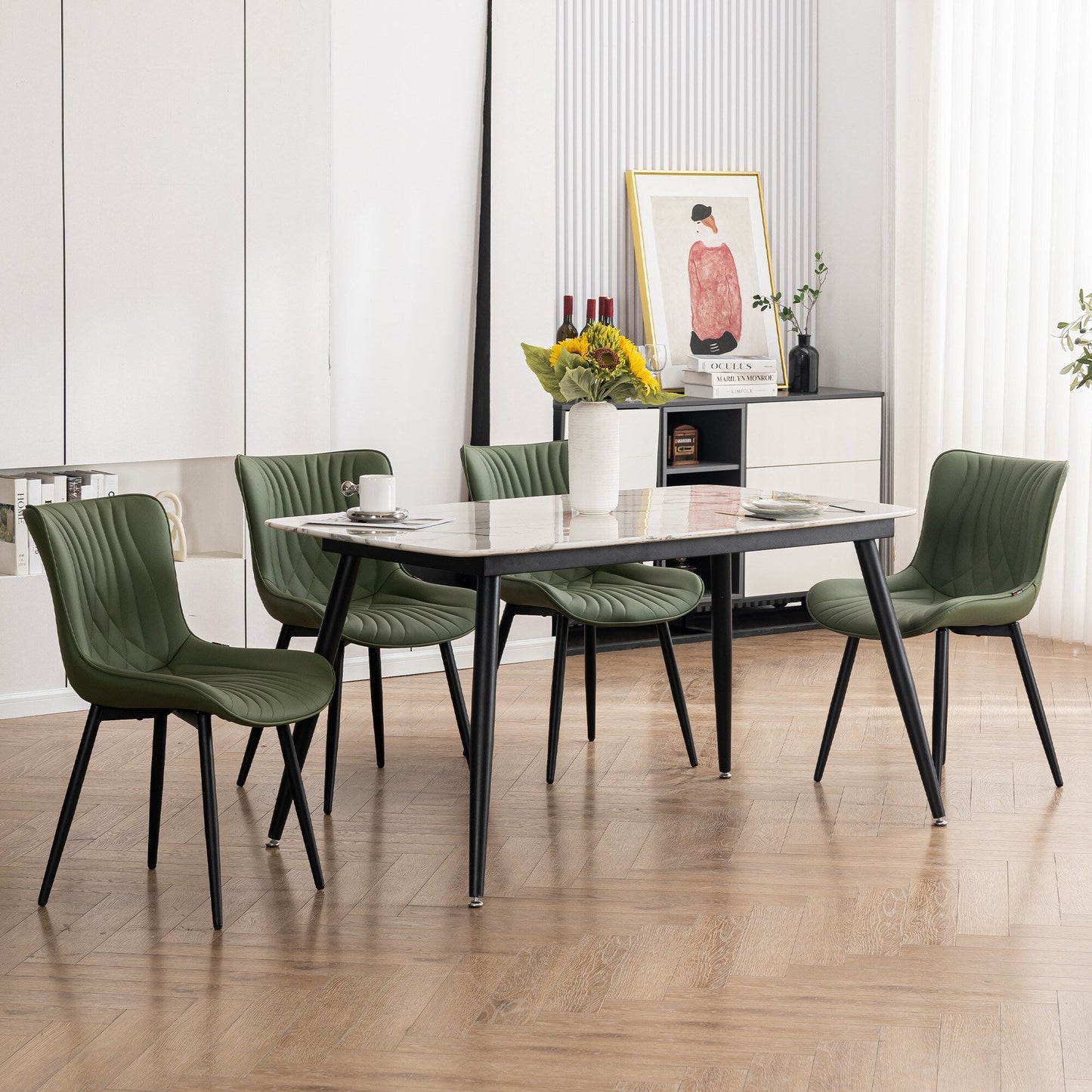 Set di 2 sedie da pranzo moderne imbottite in pelle senza braccioli