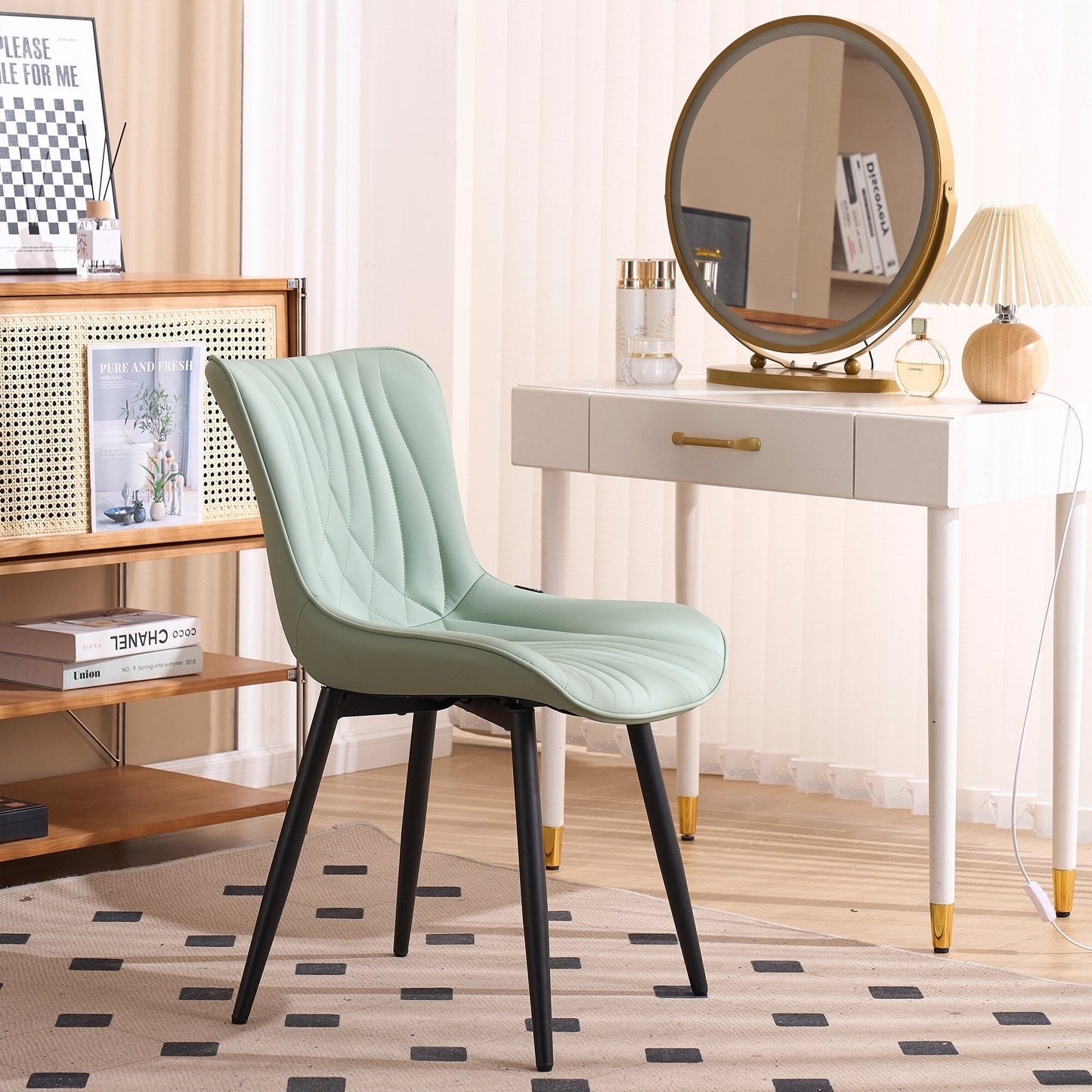 Set di 2 sedie da pranzo moderne imbottite in pelle senza braccioli