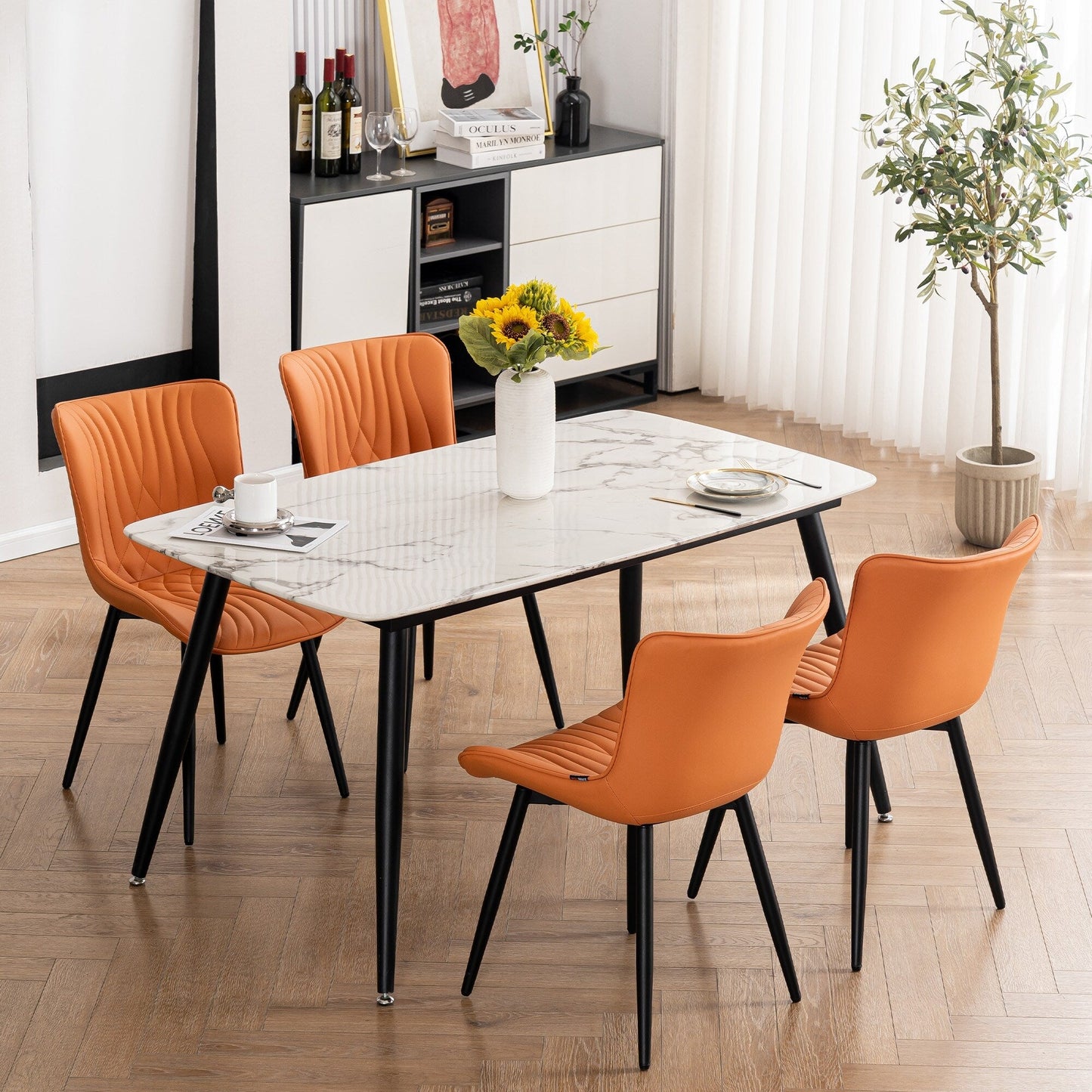 Set di 2 sedie da pranzo moderne imbottite in pelle senza braccioli