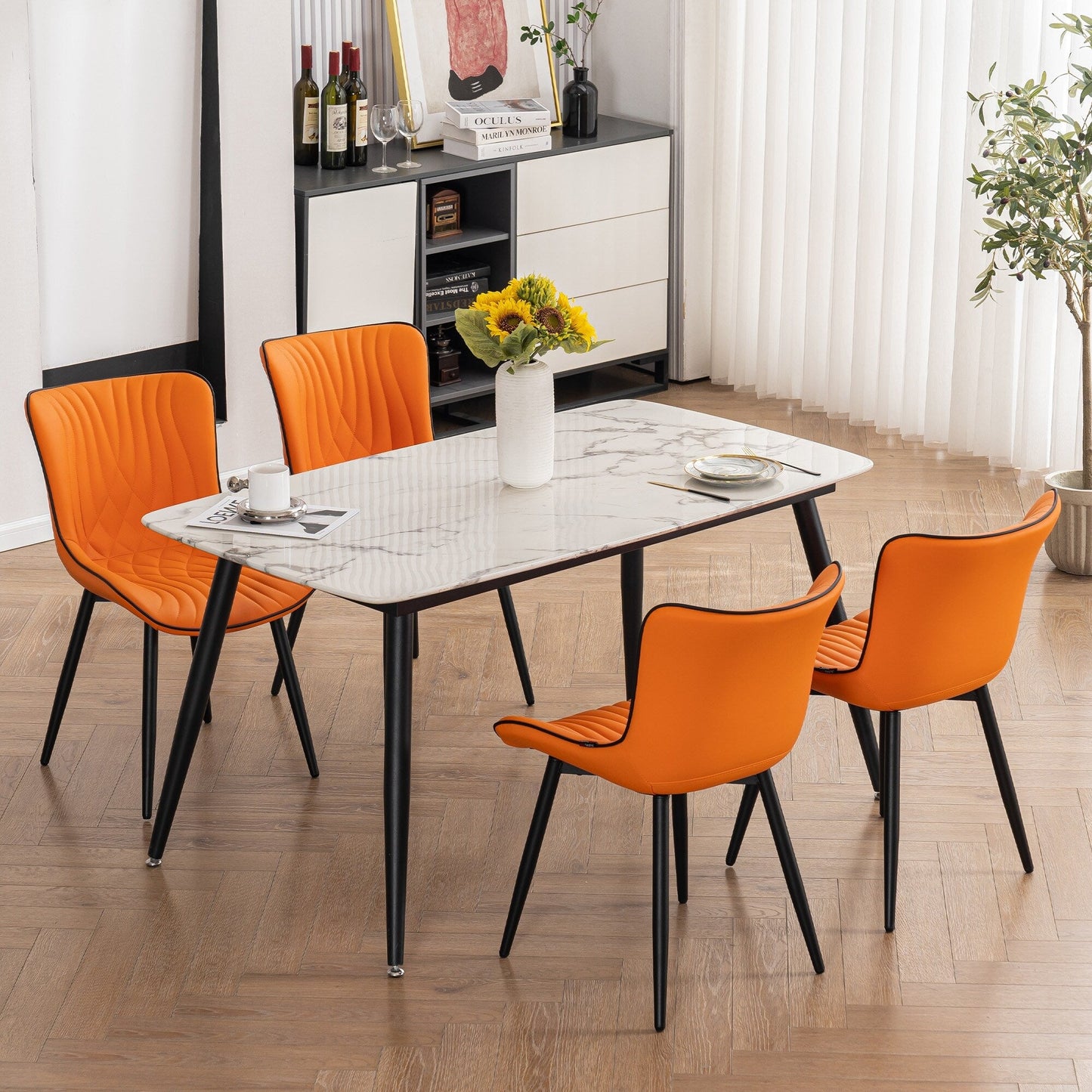 Set di 2 sedie da pranzo moderne imbottite in pelle senza braccioli