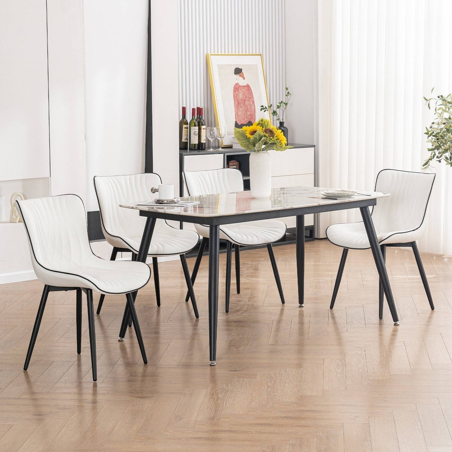 Set di 2 sedie da pranzo moderne imbottite in pelle senza braccioli