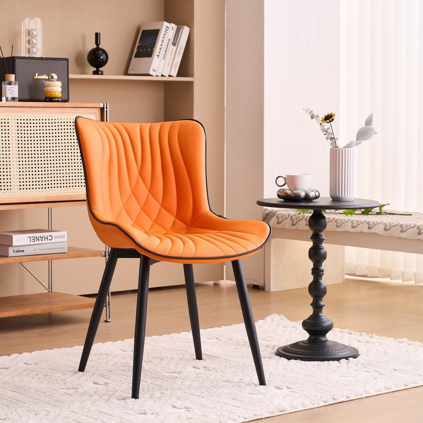 Set di 2 sedie da pranzo moderne imbottite in pelle senza braccioli