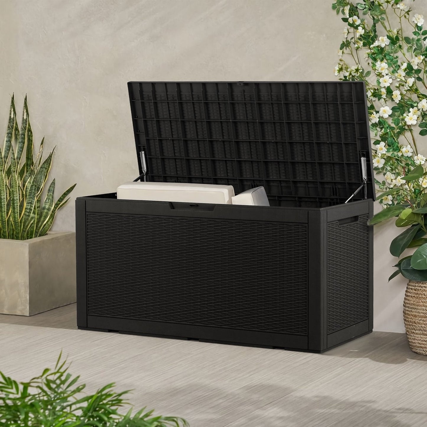 Scatola di stoccaggio in resina plastica per esterni Walnew da 100 galloni