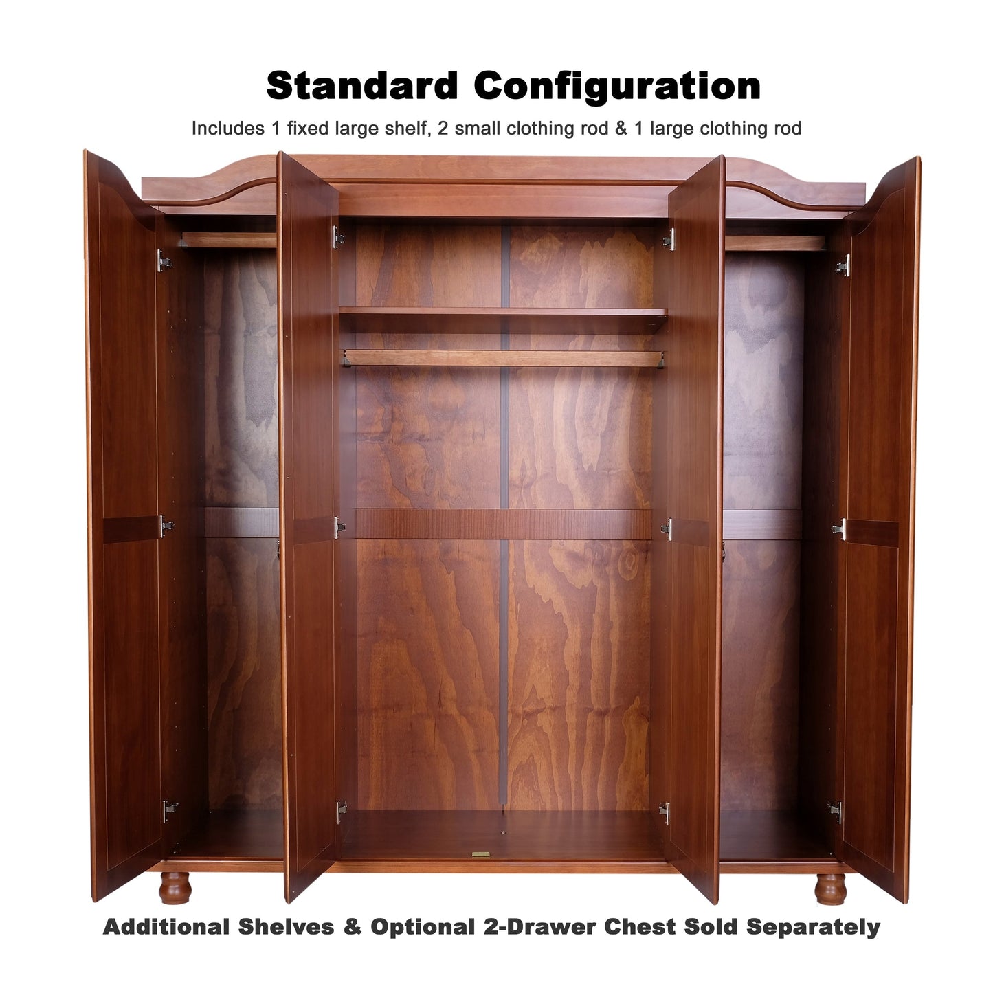 Armadio guardaroba Kyle a 4 ante in legno massello al 100% di Palace Imports con ante in legno massello o a specchio