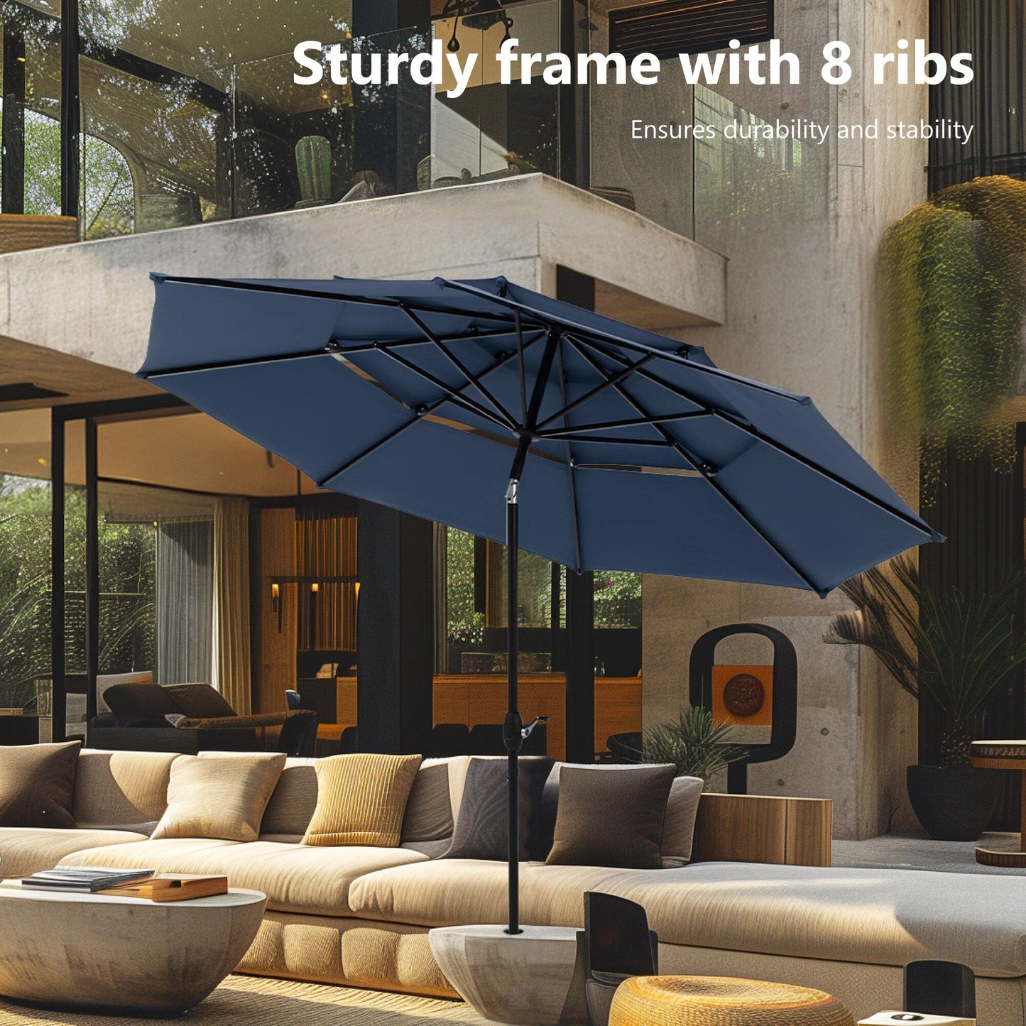 MAISON ARTS Ombrellone da esterno a 3 livelli, con inclinazione automatica, 10 piedi, con doppia ventilazione e luci LED