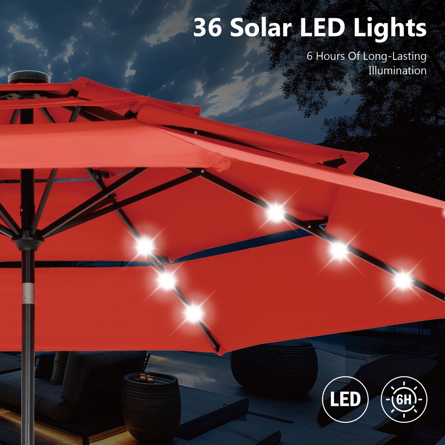 MAISON ARTS Ombrellone da esterno a 3 livelli, con inclinazione automatica, 10 piedi, con doppia ventilazione e luci LED