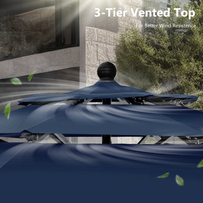 MAISON ARTS Ombrellone da esterno a 3 livelli, con inclinazione automatica, 10 piedi, con doppia ventilazione e luci LED