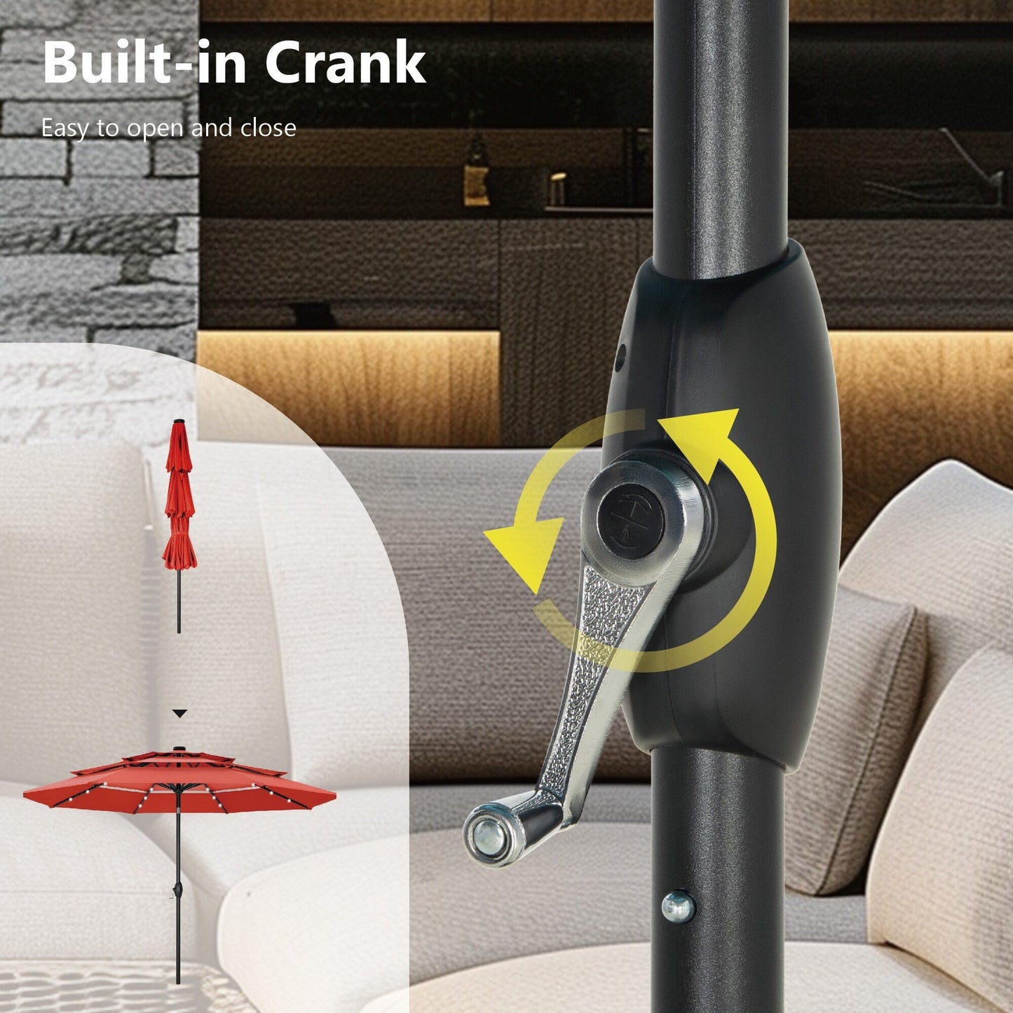 MAISON ARTS Ombrellone da esterno a 3 livelli, con inclinazione automatica, 10 piedi, con doppia ventilazione e luci LED