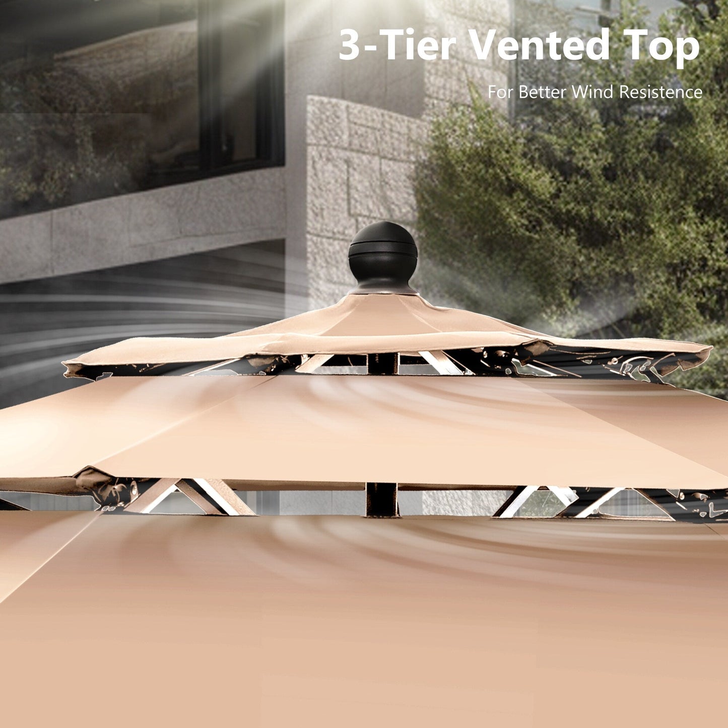 MAISON ARTS Ombrellone da esterno a 3 livelli, con inclinazione automatica, 10 piedi, con doppia ventilazione e luci LED