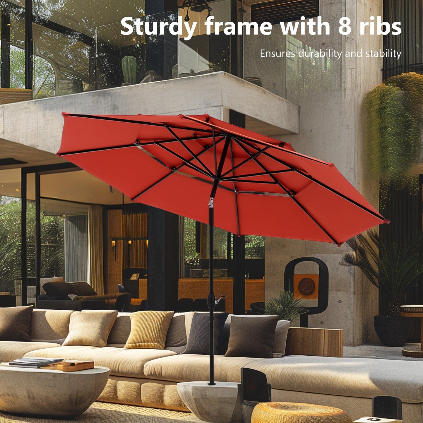 MAISON ARTS Ombrellone da esterno a 3 livelli, con inclinazione automatica, 10 piedi, con doppia ventilazione e luci LED