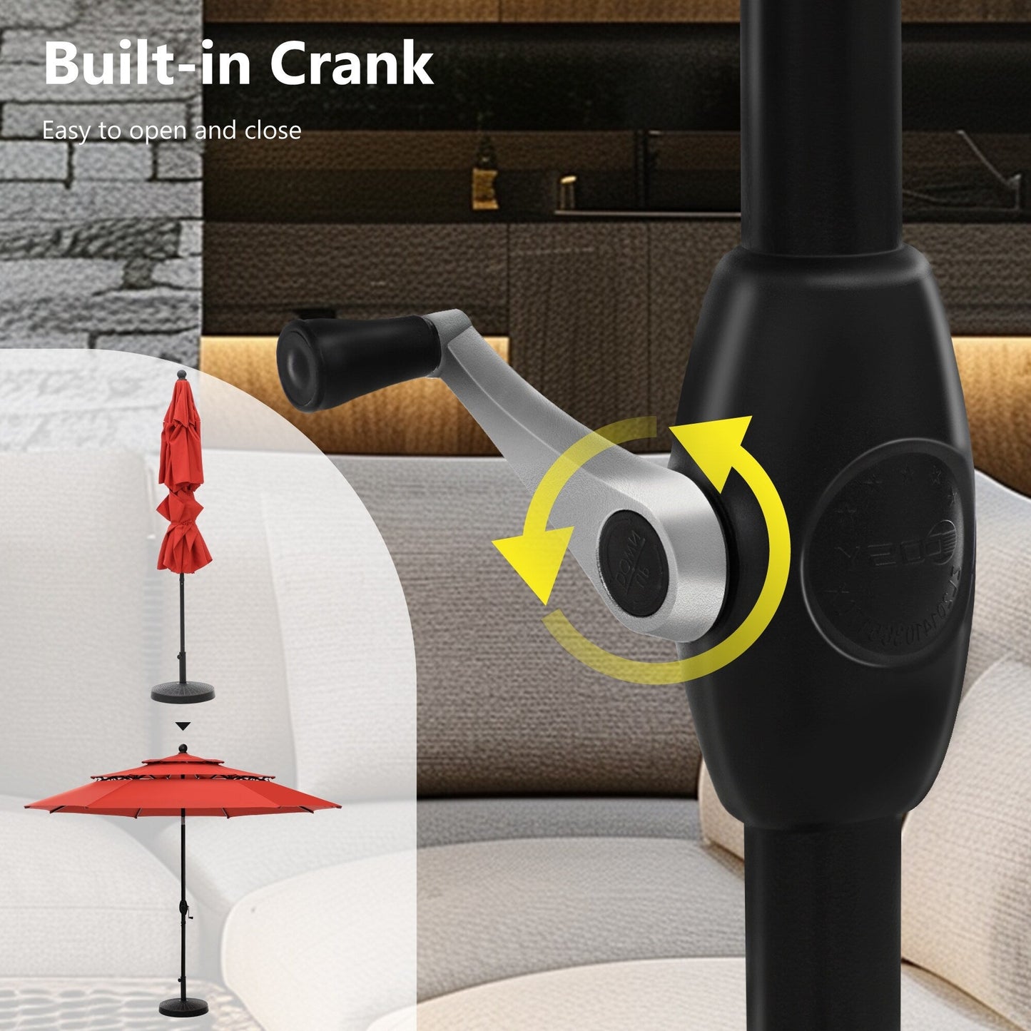 MAISON ARTS Ombrellone da esterno a 3 livelli, con inclinazione automatica, 10 piedi, con doppia ventilazione e luci LED