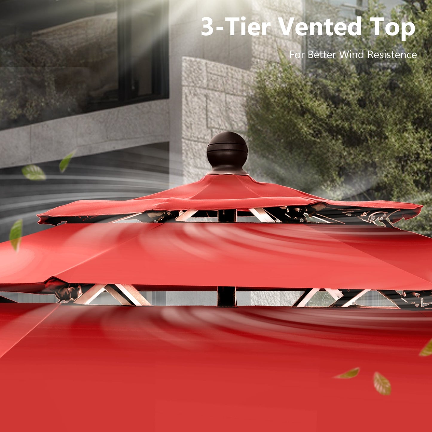 MAISON ARTS Ombrellone da esterno a 3 livelli, con inclinazione automatica, 10 piedi, con doppia ventilazione e luci LED