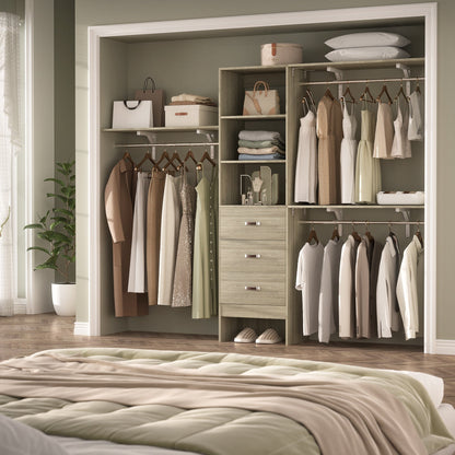 Rackcog 120'' Organizer per armadio regolabile con cassetti, sistema per armadio con ripiani fai da te per armadi a muro e cabine armadio