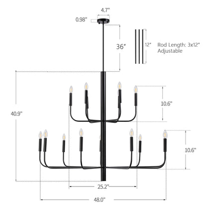 Lampadario minimalista a 15 luci, design antico a 2 livelli - 48