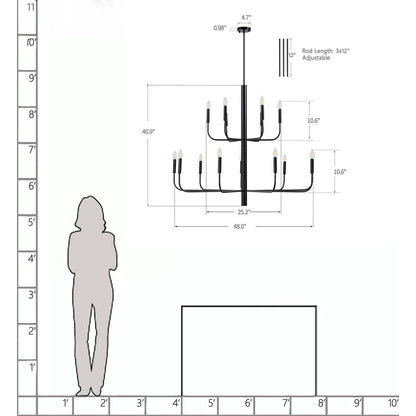 Lampadario minimalista a 15 luci, design antico a 2 livelli - 48