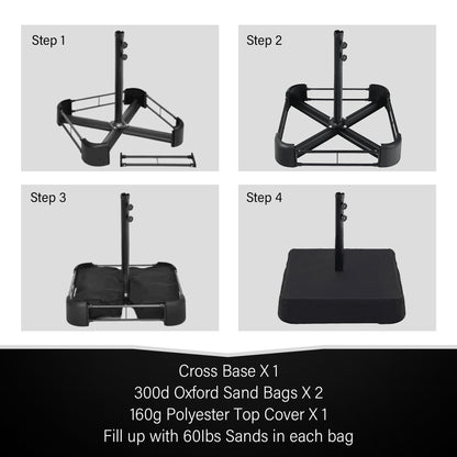 MAISON ARTS Ombrellone da esterno rettangolare da 15 piedi con manovella, doppio lato, con illuminazione a LED solare e base inclusa