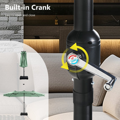 MAISON ARTS Ombrellone da esterno rettangolare da 15 piedi con manovella, doppio lato, con illuminazione a LED solare e base inclusa