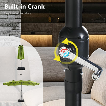 MAISON ARTS Ombrellone da esterno rettangolare da 15 piedi con manovella, doppio lato, con illuminazione a LED solare e base inclusa