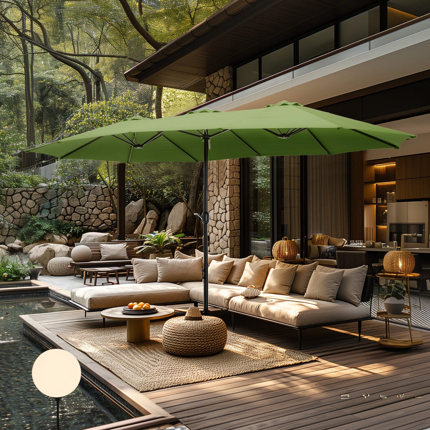 MAISON ARTS Ombrellone doppio extra large da 15 piedi con base inclusa