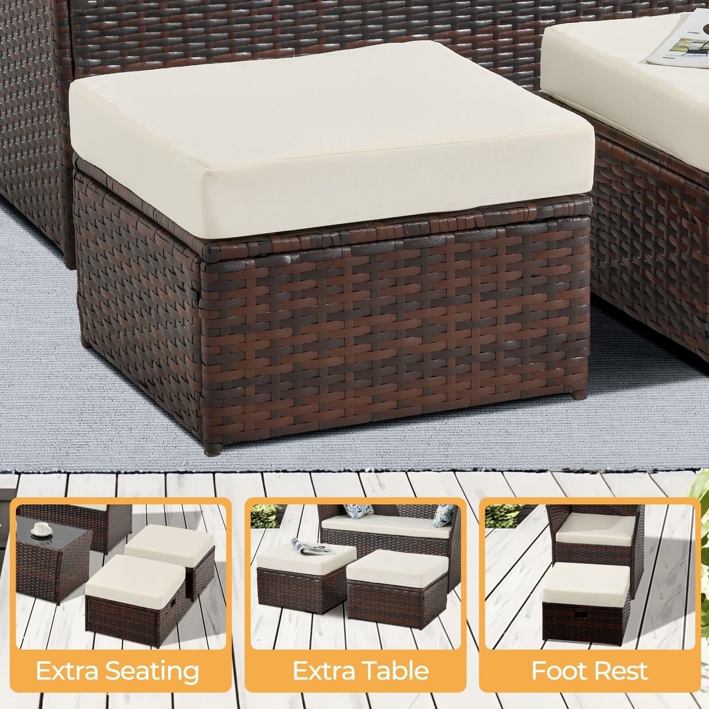 Pouf da giardino in vimini da 2 pezzi - Liquidazione