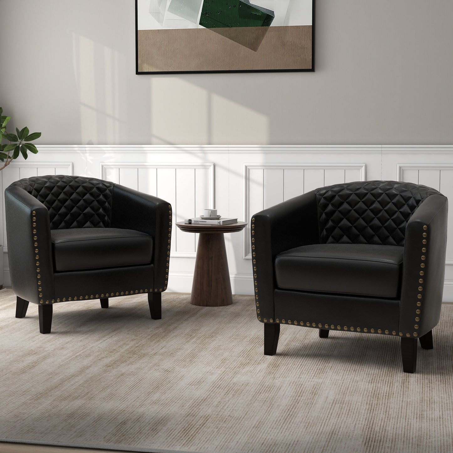 Set di 2 sedie a botte in pelle vegana da 29 W con finiture in borchie