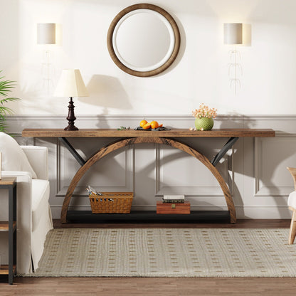 Tavolino da divano a 2 ripiani, stretto e lungo, con struttura semicircolare per ingresso, tavolini decorativi grigi per corridoio