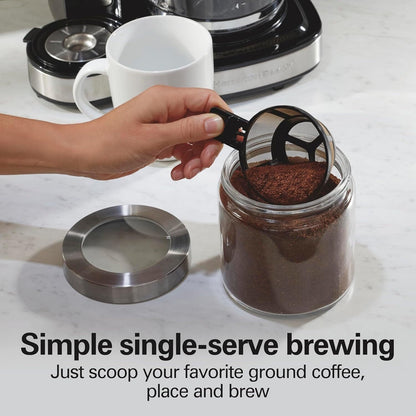 Macchina per caffè a 2 vie da 12 tazze e monodose, caraffa in vetro, pausa e versamento automatici, nera