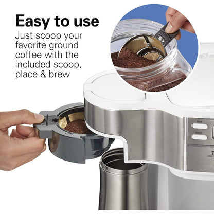 Macchina per caffè a 2 vie da 12 tazze e monodose, caraffa in vetro, pausa e versamento automatici, bianca