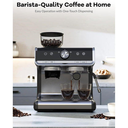 Macchina per caffè espresso semiautomatica da 20 bar con macinacaffè e montalatte