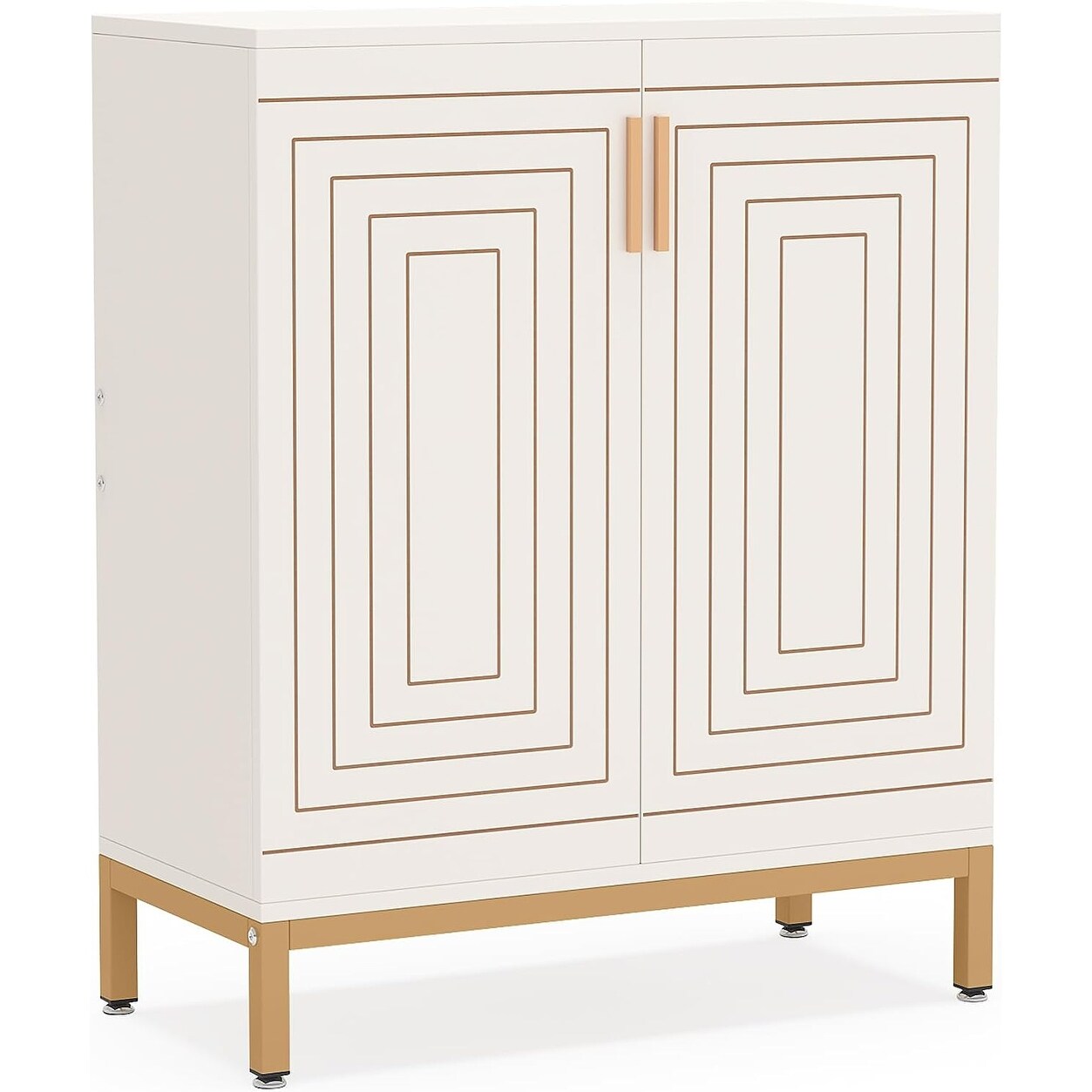 Scarpiera da 20 paia, scarpiera moderna da 37,4 pollici con ante, bianco e oro