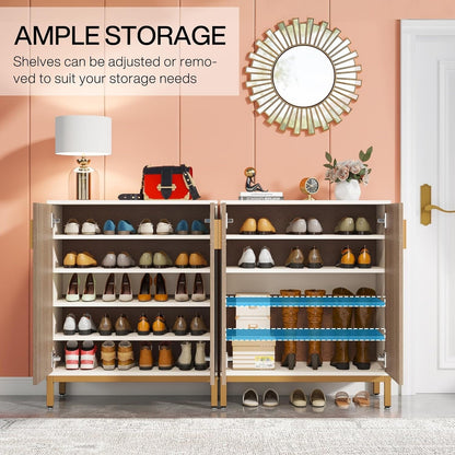 Scarpiera da 20 paia, scarpiera moderna da 37,4 pollici con ante, bianco e oro