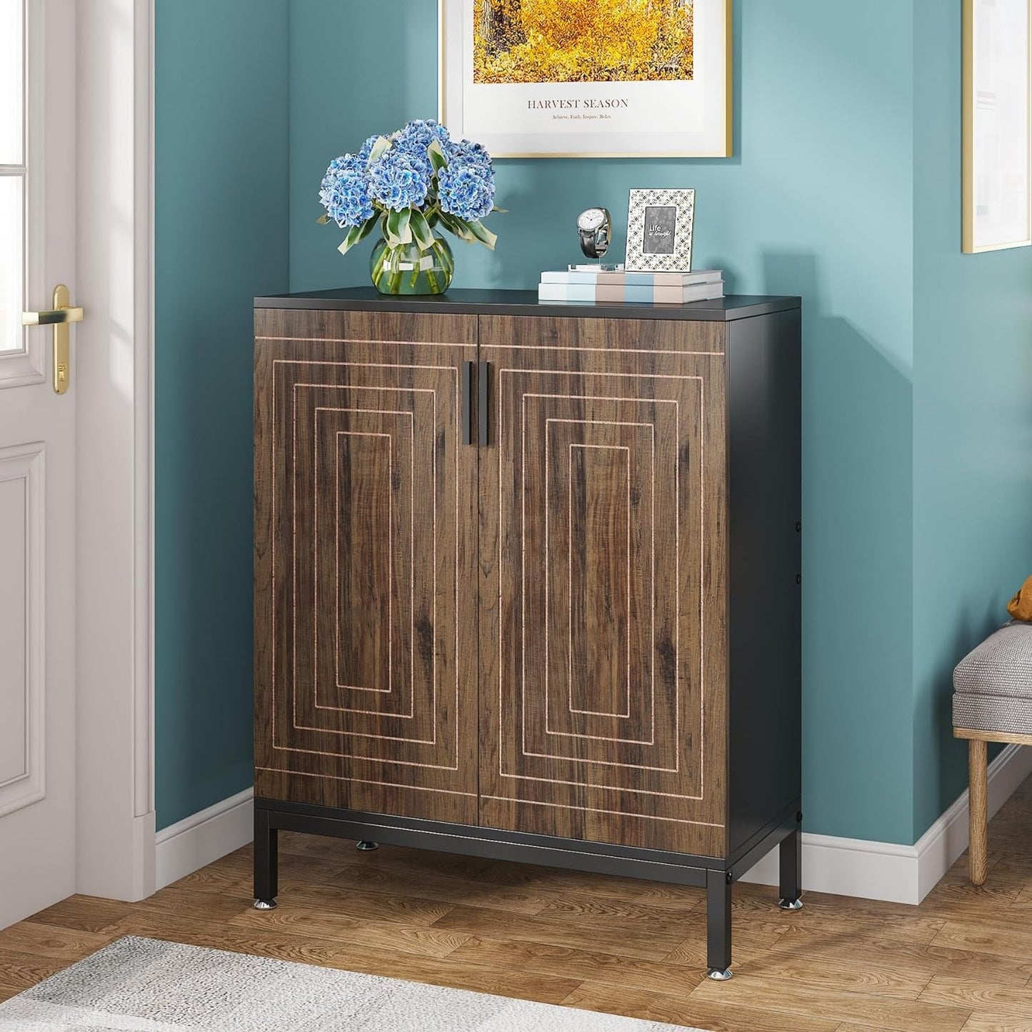 Scarpiera da 20 paia, scarpiera moderna da 37,4 pollici con ante, bianco e oro