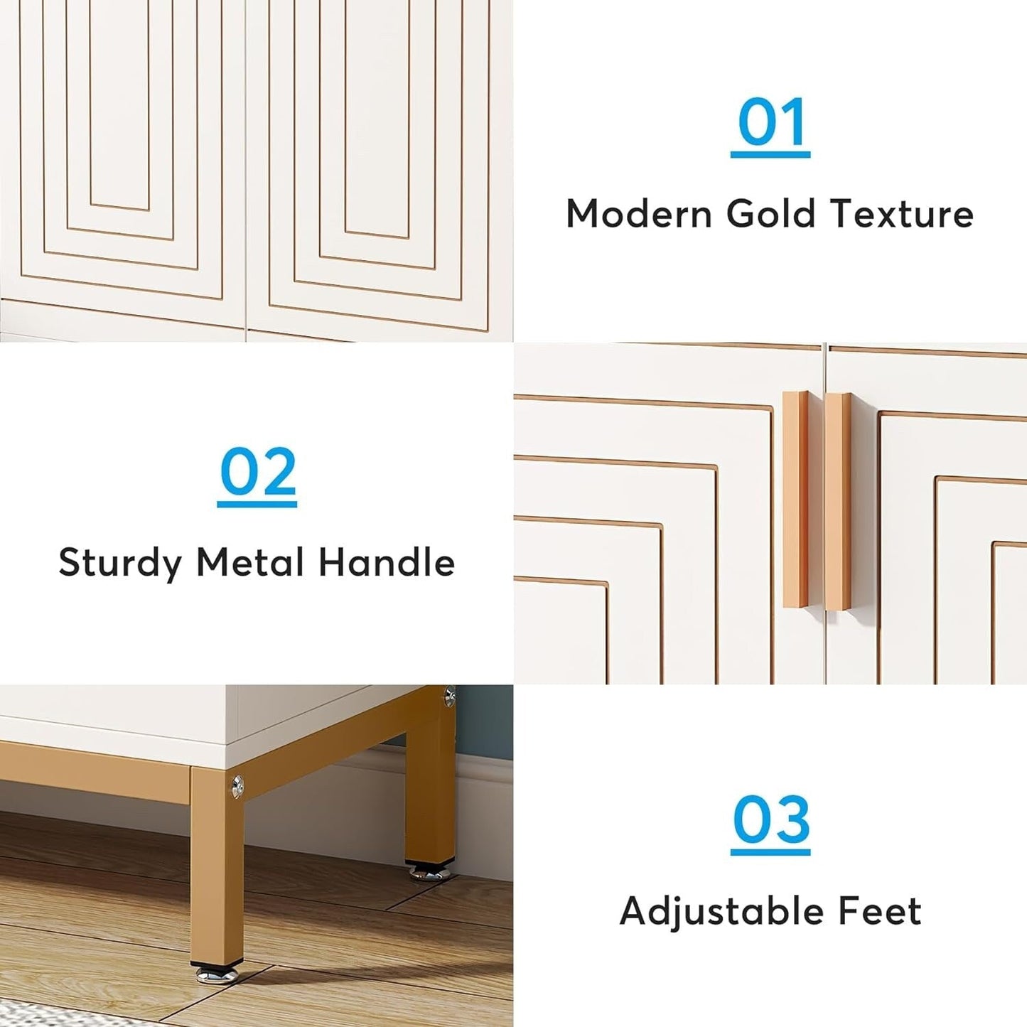 Scarpiera da 20 paia, scarpiera moderna da 37,4 pollici con ante, bianco e oro