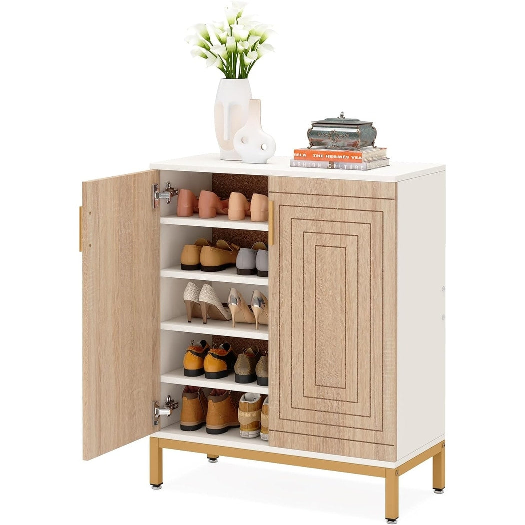 Scarpiera da 20 paia, scarpiera moderna da 37,4 pollici con ante, bianco e oro