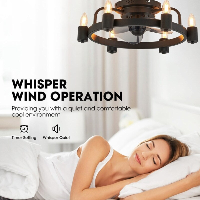 Ventilatore da soffitto moderno da 20 pollici, con luce a LED a basso profilo, montaggio a filo, con telecomando, per soggiorno
