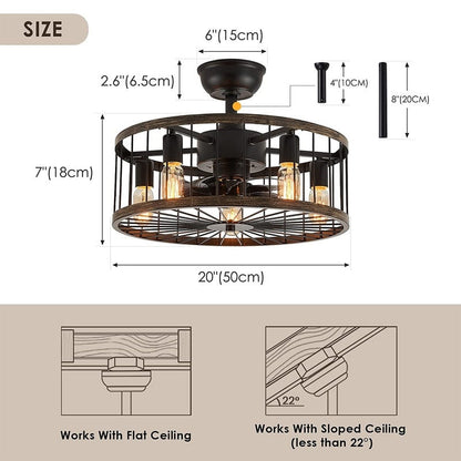 Ventilatore da soffitto a basso profilo da 20 pollici, moderno, con finitura in legno da fattoria, con luce e telecomando