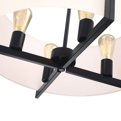 Lampadario a sospensione nero opaco da 22 pollici a 4 luci con paralume a tamburo bianco - 22 W