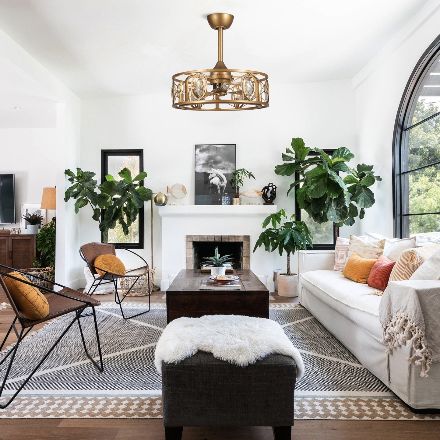 22 Lampadari moderni con ventilatore da soffitto in gabbia di cristallo e telecomando