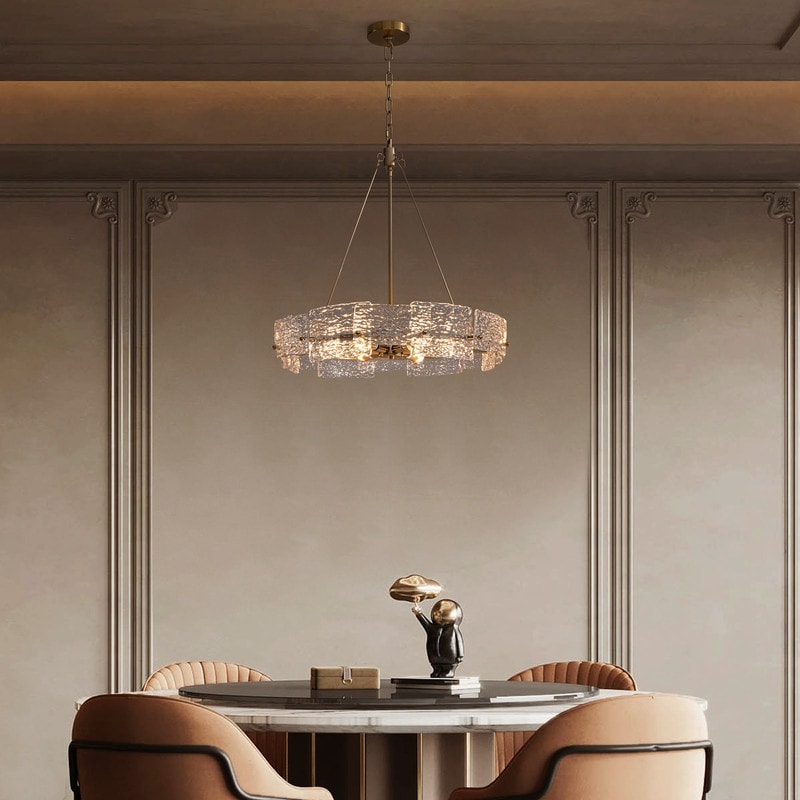 Lampadario moderno in cristallo dorato da 23,6 pollici, 6 luci, lampada a sospensione Glam Drum per isola cucina sala da pranzo