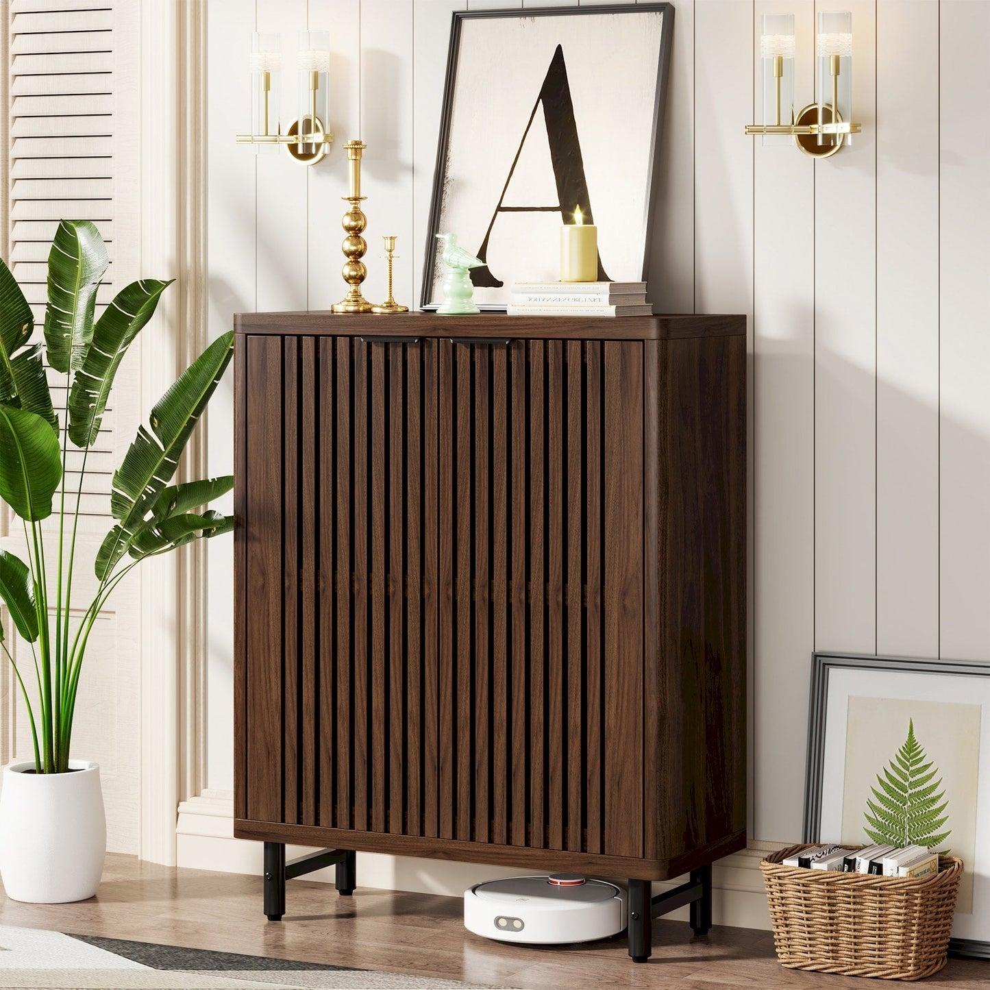 Mobiletto portascarpe con anta per ingresso e soggiorno, per 24 paia di scarpe