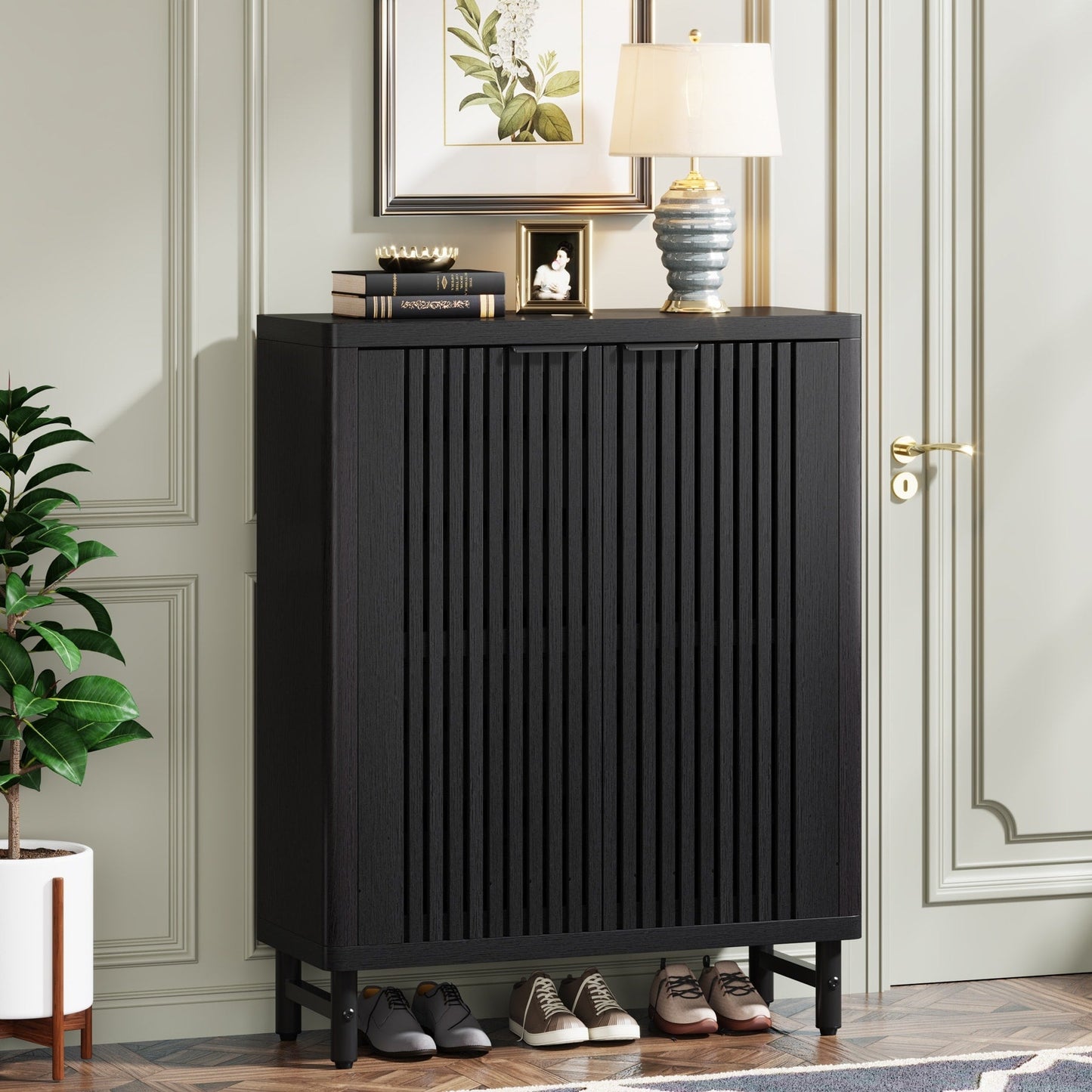 Mobiletto portascarpe con anta per ingresso e soggiorno, per 24 paia di scarpe