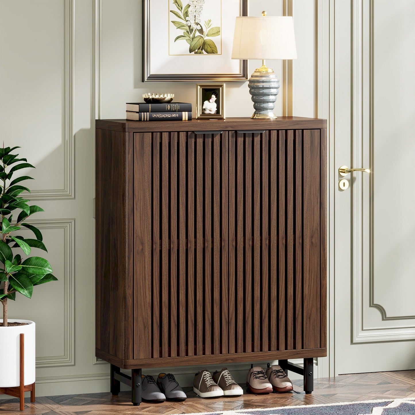 Mobiletto portascarpe con anta per ingresso e soggiorno, per 24 paia di scarpe