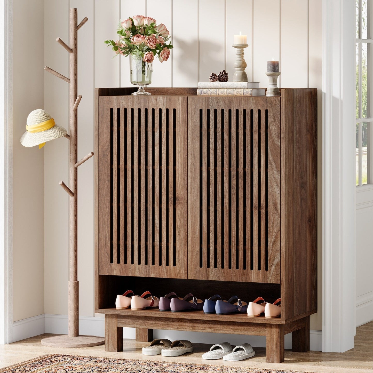 Mobiletto portascarpe con anta per ingresso e soggiorno, per 24 paia di scarpe