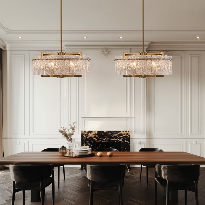 Lampadario moderno in cristallo dorato da 26 pollici, 6 luci, dimmerabile, per isola cucina con vetro smerigliato per sala da pranzo